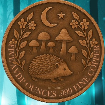 5oz Copper .999 Mystic Night Hedgehog Colorized Available