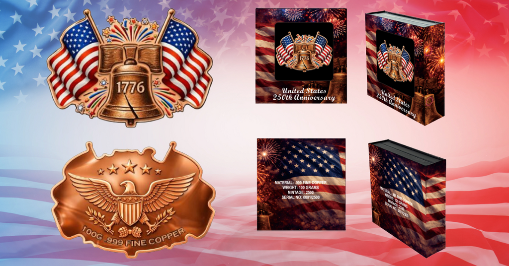 100 Gram Spirit of United States Colorized Copper .999 bar in Display Box PRESALE