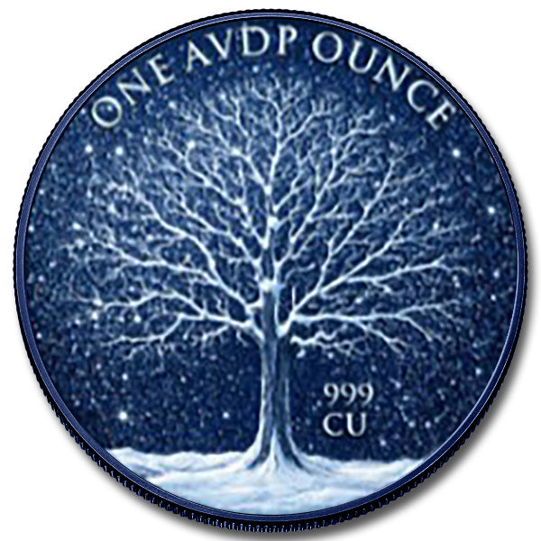 Winter Maple with Dual Sided Diamond Dust 1 oz Copper Round (New in Capsule