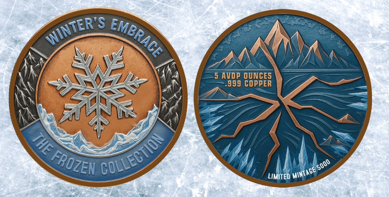 5oz Avdp Copper .999 Winters Embrace Colorized in Capsule 5,000 Limited