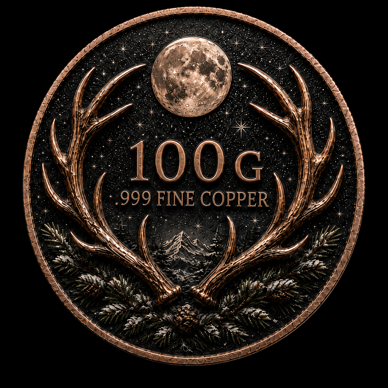 2026 Stag Northern Lights Moon Deer 100 Grams .999 Fine Copper Collectible Round