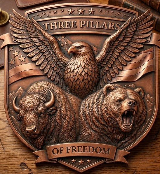 5 oz Copper Three Pillars 250 Year's of American Independence