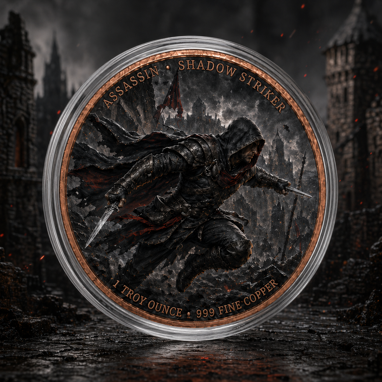 Assassin vs Templar Infinity Copper Coin Pair | 2 x 1 Troy Ounce .999 Fine Copper with Infinity Display Capsule