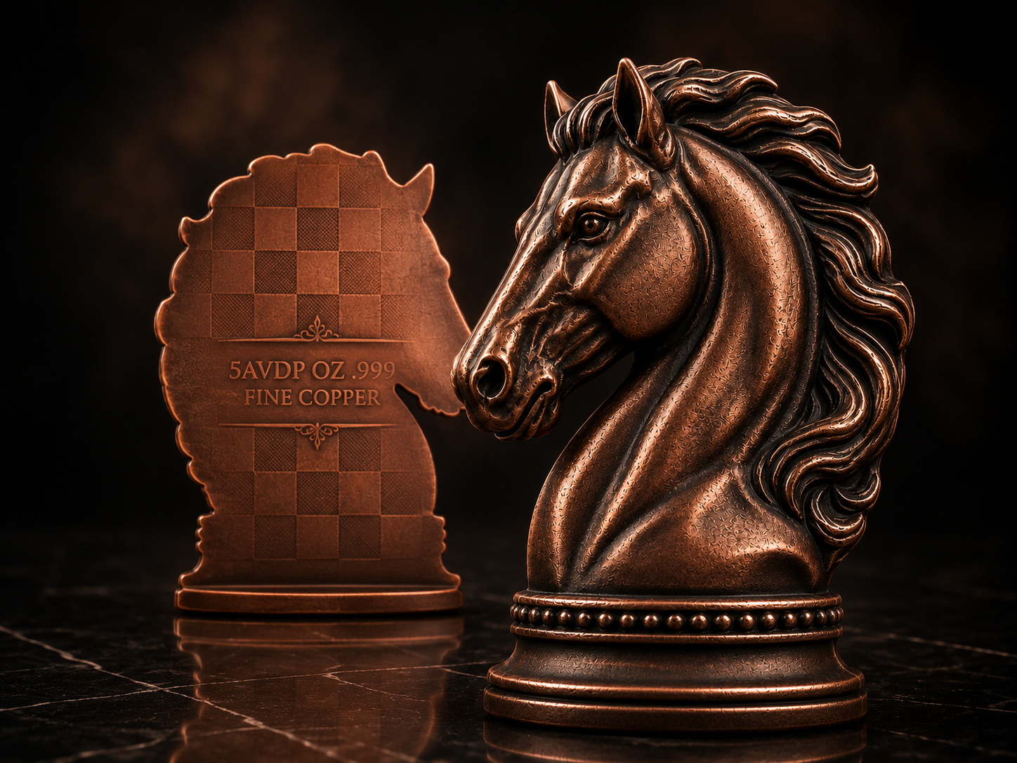 THE KNIGHT  5 AVDP OZ .999 Fine Copper Chess-Inspired Horse Shaped Bar