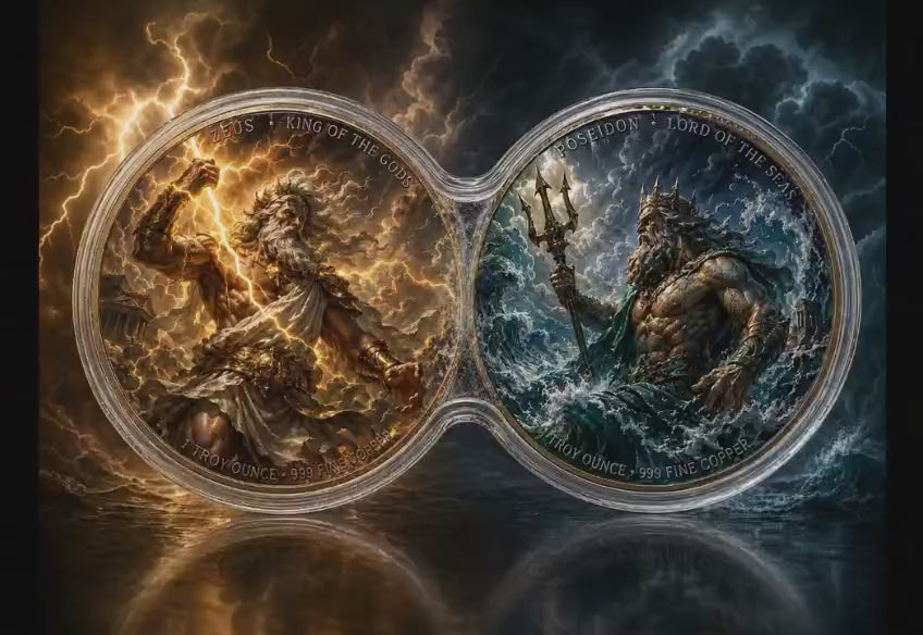 Zeus vs Poseidon Infinity Copper Coin Pair | 2 x 1 Troy Ounce .999 Fine Copper with Infinity Display Capsule